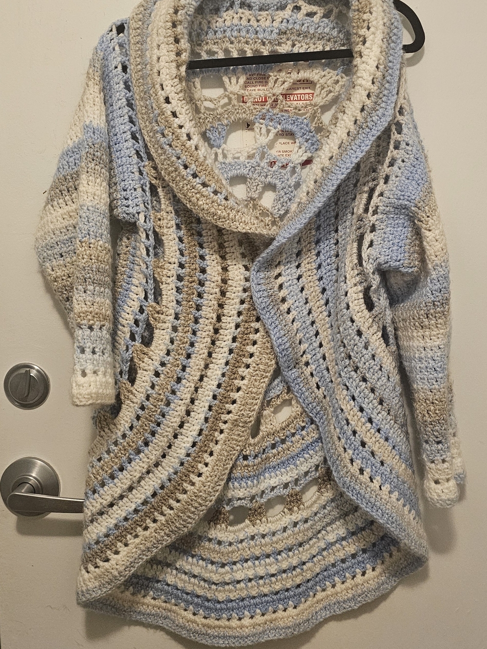 BOHO Striped Crochet Open-Front Cardigan Sweater - Blue & Cream